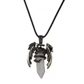 Collana con drago e cristallo di quarzo naturale su cordino cerato nero - Pietra Bianca