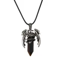 Collana con ciondolo a drago argentato con pietra di cristallo esagonale - Occhio di tigre