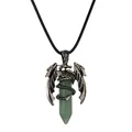 Collana con drago gotico e cristallo esagonale verde su cordino nero sottile - Avventurina Verde