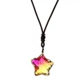 Star shaped rainbow crystal pendant necklace with adjustable brown cord and gold border - Rose Yellow Gradient Star