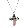Gothic Fledermaus Halskette mit rosa hexagonalem Kristallanhänger im Vintage Silber Stil - Rosenquarz (CN000503) Edelstahlkette