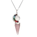 Lebensbaum-Chakra-Halskette mit Rosenquarz-Kristallanhänger an einer Silberkette - Rosenquarz + O-Kette