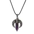Collana minimalista con ciondolo a colonna esagonale in cristallo e luna d'argento - Ametista