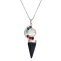 Chakra Lebensbaum Halskette mit silbernem Halbmond und blauem Kristallkegel-Anhänger - Blauer Sandstein mit O-Kette