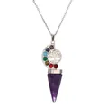 Lebensbaum-Chakra-Halskette mit violettem Kristallanhänger und bunten Edelsteinperlen - Amethyst + O-Kette
