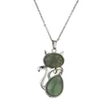 Collana con ciondolo a forma di gatto argentato con inserti in avventurina verde - Stile Avventurina(NSN0143)