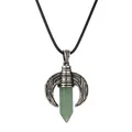 Collana vintage con corno d'argento e ciondolo a colonna di cristallo esagonale verde - Aventurina verde