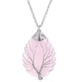 Pendentif arbre de vie fait main en fil d'argent avec quartz rose en forme de goutte - Quartz rose Argent