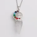 Silberne Lebensbaum Kette mit sieben Chakra Steinen und weißem Kristallspitze Anhänger - Bergkristall + O-Kette