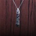 Sechseckige Kristallsäule aus Naturstein mit feiner silberner Gliederkette für Damen - Dalmatian Jasper (NSN00176)