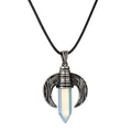 Collana luna vintage con cristallo opale bianco e cordino nero intrecciato - Opalite