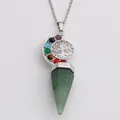Chakra Lebensbaum Kette mit grünem sechseckigem Kristallkegel-Anhänger - Aventurin + O-Kette