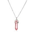 Halskette mit rosa sechseckigem Kristallanhänger und feiner Gliederkette aus Edelstahl - Rosenquarz (CN000522)