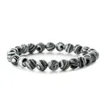 Natural round bead bracelet featuring distinct black and white striped agate stones - White Malachite