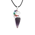 Amethyst Kristallkette mit Lebensbaum Chakra Steinen und schwarzer geflochtener Kordel - Amethyst mit Kordel
