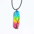 Collier Arbre de Vie avec cristal arc-en-ciel et fil de bronze enveloppé - Pierre Arc-en-ciel + Cordon de Cire Noir