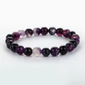 Natural purple amethyst beaded bracelet with black striped agate stones on white background - Purple Banded Agate