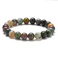 Bracciale in agata indiana naturale con perle multicolore verde muschio e arancione - Agata Indiana