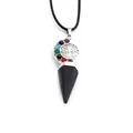 Lebensbaum Chakra Anhänger Halskette mit blauem Sandstein Kristall und schwarzer Kordel - Blauer Sandstein mit Wachskordel