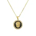 Vergoldete Löwenkopf-Halskette mit schwarzer Emaille und Zirkonia-Halo für Herren - Gold Schwarzer Boden
