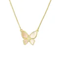Elegante collana con farfalla in madreperla bianca e placcatura in oro con brillanti - Farfalla in Madreperla Bianca