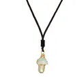 Handmade wire-wrapped natural opal mushroom pendant necklace with black cord strap - Opalite Gold