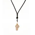 Handmade wire wrapped pink crystal mushroom pendant on dark brown woven necklace cord - Rose Quartz Gold