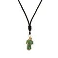 Handmade wire wrapped necklace with green crystal mushroom pendant and black woven cord - Green Aventurine Gold