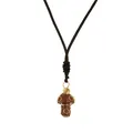 Handmade mushroom necklace with gold wire wrapped goldstone pendant on brown woven cord - Gold Sandstone Gold