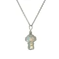Handmade silver wire wrapped blue moonstone mushroom pendant necklace with delicate chain - Mushroom Pendant with Silver Chain (CN00533) / Opal White