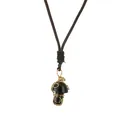 Handcrafted black obsidian mushroom pendant with gold wire wrap and brown woven cord - Black Agate Gold