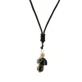 Handmade wire-wrapped blue sandstone mushroom pendant necklace with golden wire - Blue Sandstone Gold