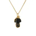 Handmade mushroom pendant necklace with black sandstone and gold wire wrapping - Mushroom Pendant with Gold Chain (CN00528) / Blue (Blue Goldstone)