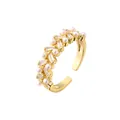 Bague réglable dorée ornée de perles élégantes et de zircons rectangulaires clairs - Style Entrelacé Perle Zircon Rectangulaire (CB00716cx)
