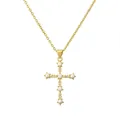 Elegante collana a croce dorata con perle bianche e accenti di zirconi scintillanti - Stile Disposizione Perle a Croce (CN001597YH)