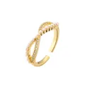 Bague dorée croisée avec des perles blanches et des oxydes de zirconium brillants - Style Double Couche Alterné Perle Zircon (CB00717cx)