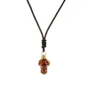 Handmade wire wrapped red crystal mushroom pendant necklace with brown woven cord - Gold & Red Jasper