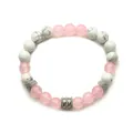 Bracciale elastico con perline rosa traslucide, turchese bianco e dettagli in metallo argento - Quarzo Rosa E Turchese Bianco