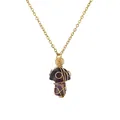 Handmade mushroom pendant necklace with purple amethyst crystal and gold wire wrap - Mushroom Pendant with Gold Chain (CN00524) / Purple (Amethyst)