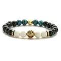 Bracelet en pierres naturelles avec croix et perle géométrique creuse en or pour homme - Or Pierre de Lave Blanche