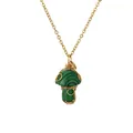 Handmade wire-wrapped green malachite mushroom pendant necklace in golden finish - Mushroom Pendant with Gold Chain (CN00525) / Green (Malachite)