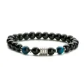 Pulsera de obsidiana negra pulida con cuentas de ojo de tigre azul y separador de plata - Ojo de Tigre Azul Híbrido