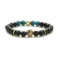 Bracelet perlé en acier inoxydable avec oeil de tigre, lave et pendentif croix - Or Pierre de Lave Noire