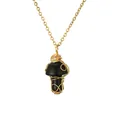 Handmade wire-wrapped mushroom pendant necklace with black agate stone in gold finish - Mushroom Pendant with Gold Chain (CN00526) / Black (Agate)