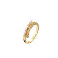 Bague dorée élégante avec perles et diamants au design minimaliste ajustable - Style Double Couche Rangée Zircon Perle (CR700CX)
