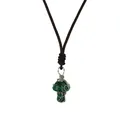 Handmade wire-wrapped malachite mushroom pendant with brown braided cord necklace - Malachite