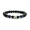 Pulsera de hombre de ojo de tigre y obsidiana con detalle cilíndrico de metal plateado - Ojo de Tigre Azul