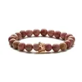 Agate stone beaded bracelet for women with rose gold crown and micro-paved zircons - Red Wood Grain Stone