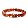 Red agate beaded bracelet with rose gold crown charm, minimalist vintage style jewelry - Line Agate