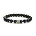 Pulsera de hombre con ónix negro, lapislázuli azul y cilindro de metal plateado texturizado - Lapislázuli